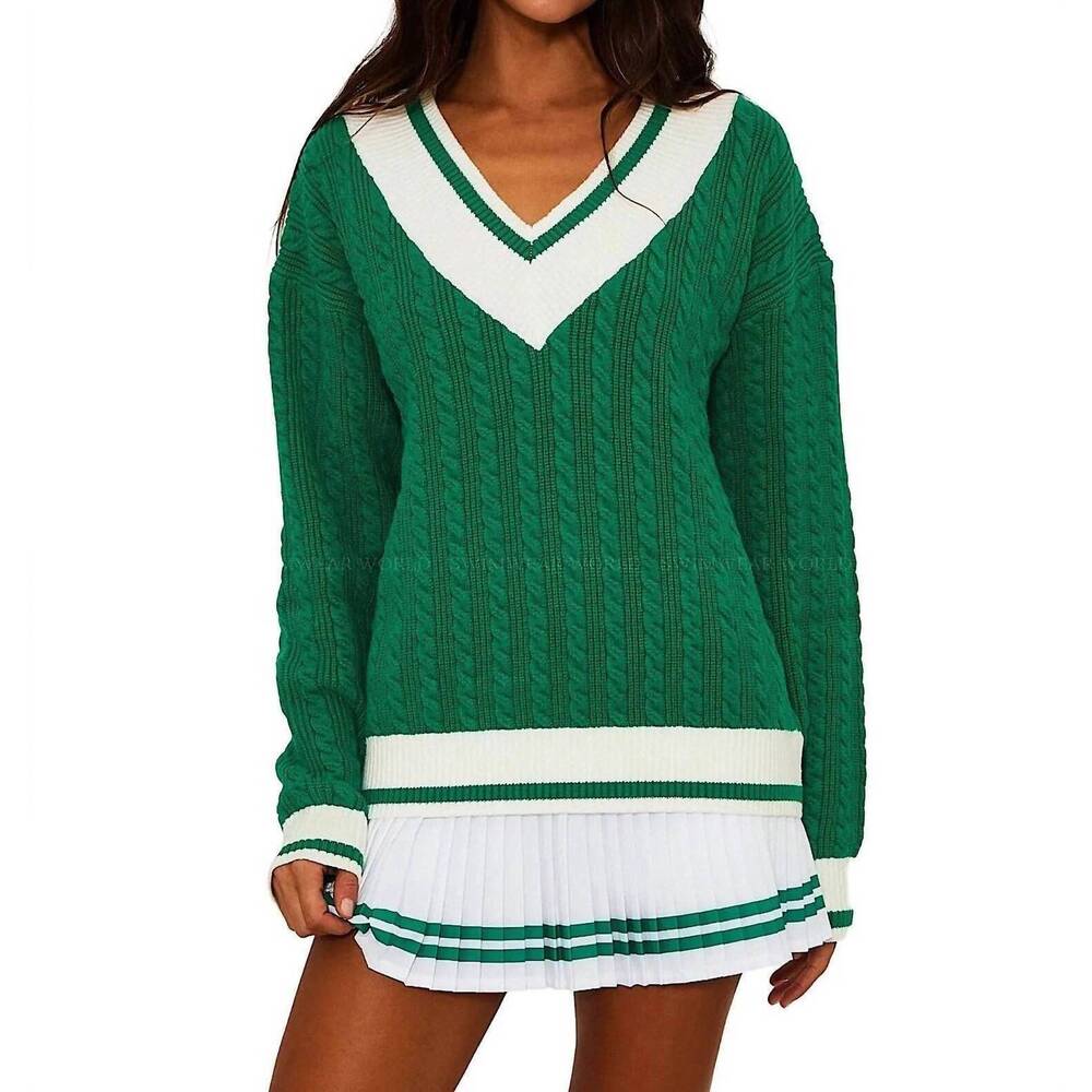NEW BEACH RIOT v cable sweater in green/white